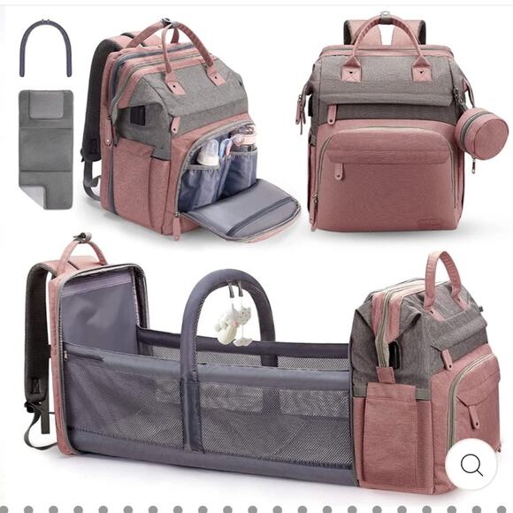 MULTI Compartment diaper bag with changing pad, USB & foldable crib - Picture 2 of 15
